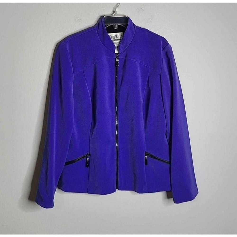 Sheri Martin New York Womens Full Zip Front Stand Up Collar Blue Jacket Size 14